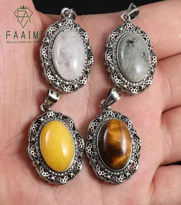 Handmade Natural Stone Gemstone Pendant with Copper & Silver, Stone Size 13*18mm, No. 126 ABC Rugs Kilims